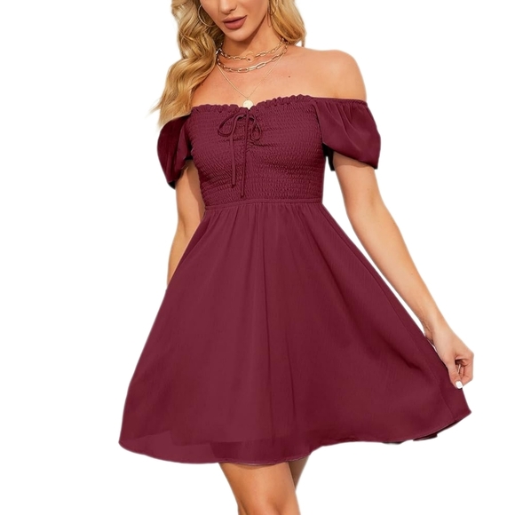 Byinns Sweetheart Puff Short Sleeve Mini Dress, Size L - Picture 3 of 5